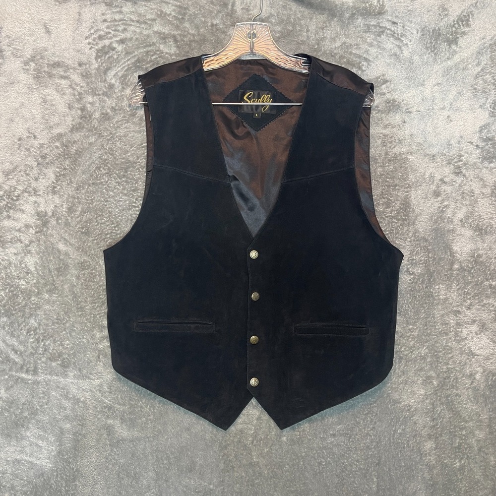 Scully Men Genuine Leather Vest L Cowboy Western Black Adjustable Back